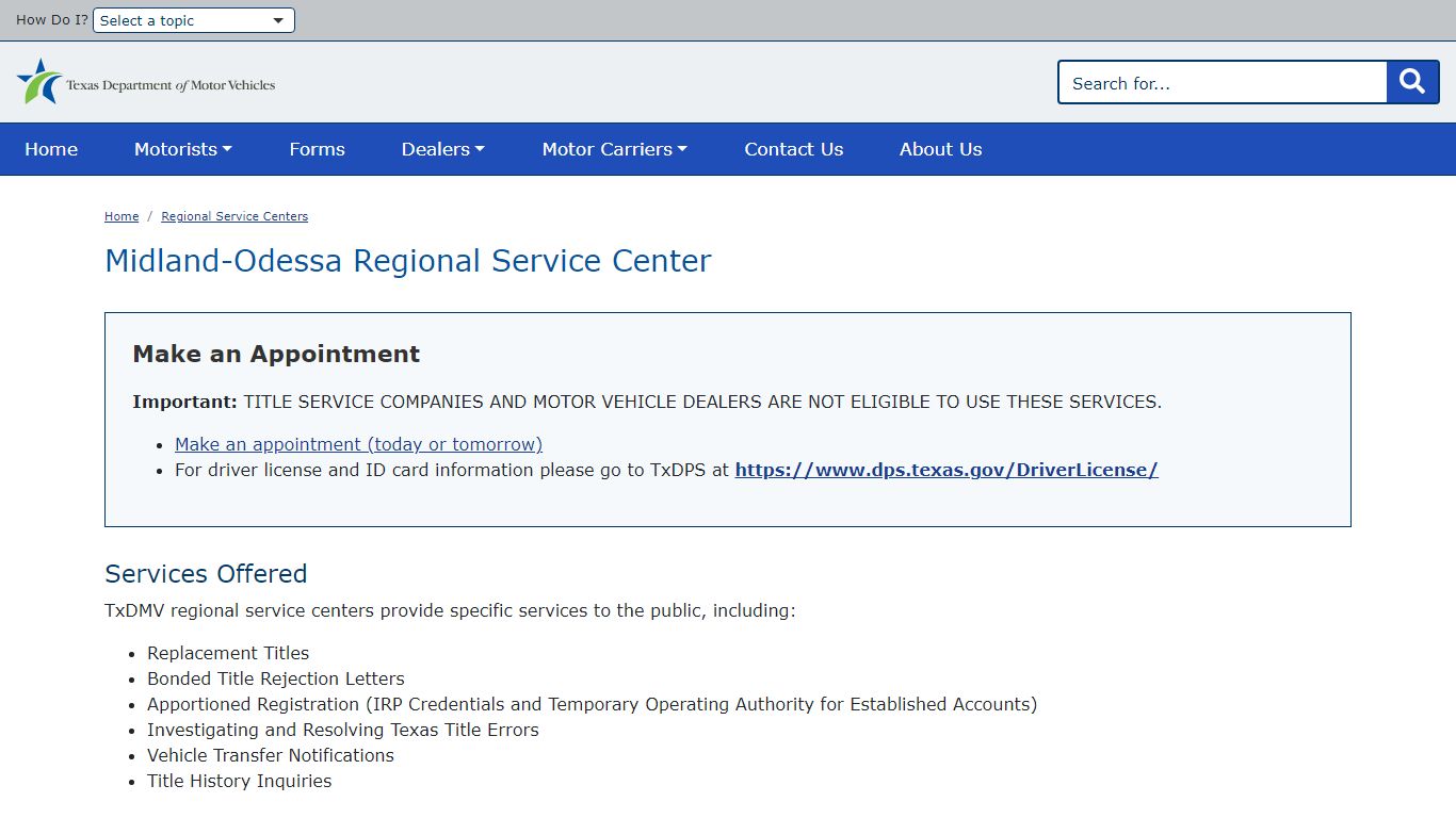 Midland-Odessa Regional Service Center | TxDMV.gov